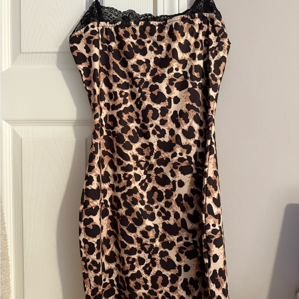 SHEIN Animal Print Dress with Black Lace